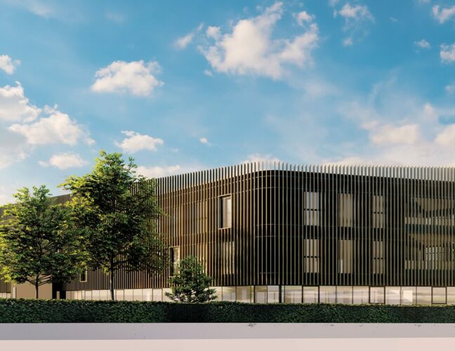 Façade principale de l’immeuble de bureaux PÉGASE à Laxou, programme tertiaire développé par BMG Foncière.