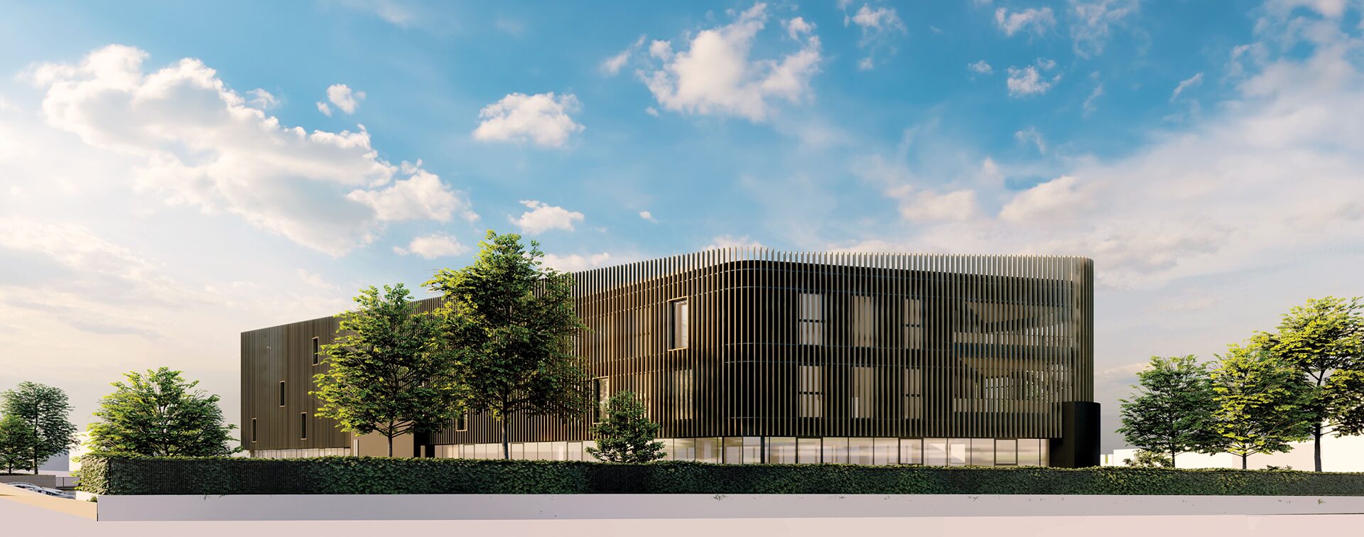 Façade principale de l’immeuble de bureaux PÉGASE à Laxou, programme tertiaire développé par BMG Foncière.