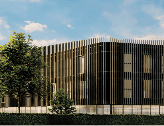 Façade principale de l’immeuble de bureaux PÉGASE à Laxou, programme tertiaire développé par BMG Foncière.