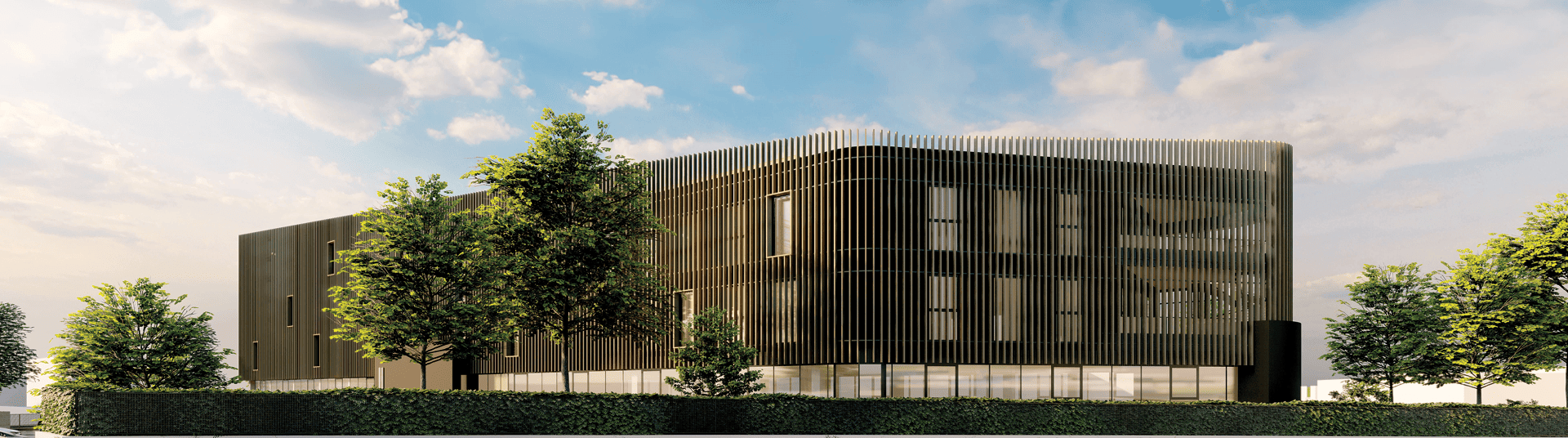 Façade principale de l’immeuble de bureaux PÉGASE à Laxou, programme tertiaire développé par BMG Foncière.