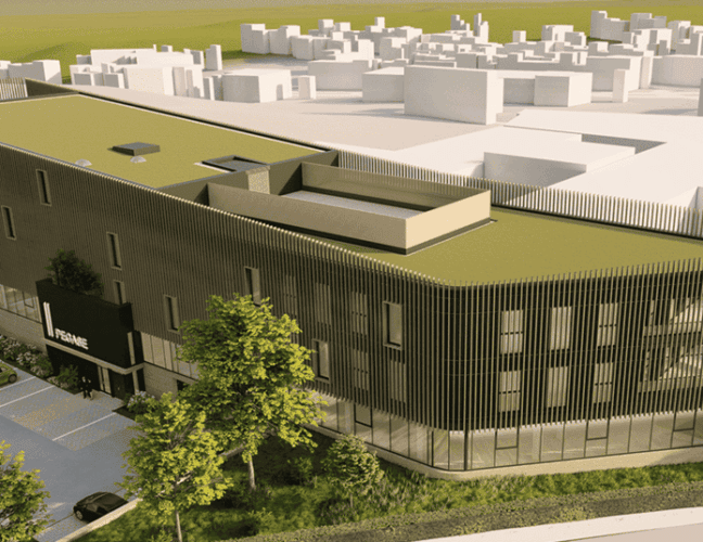 Vue d'ensemble du programme de bureaux Pégase à Laxou avec façades contemporaines et espaces paysagers, BMG Foncière, filiale du Groupe FSDV.