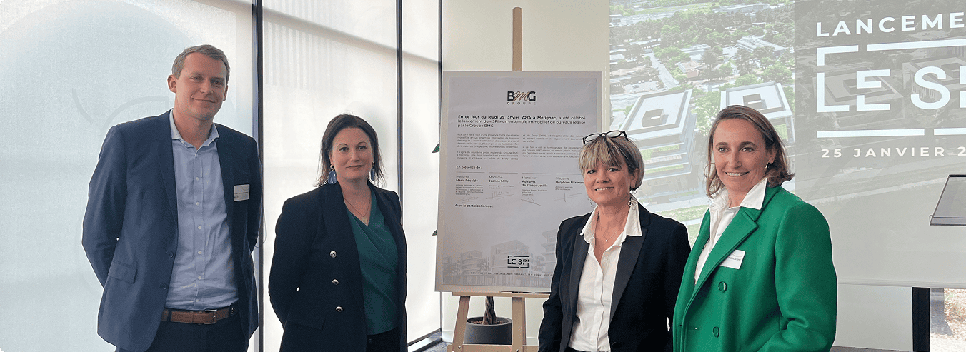 Cérémonie de pose de la première pierre du projet SPI à Mérignac.