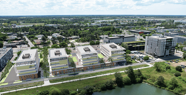 Vue aérienne du futur ensemble immobilier SPI à Mérignac développé par BMG Foncière.